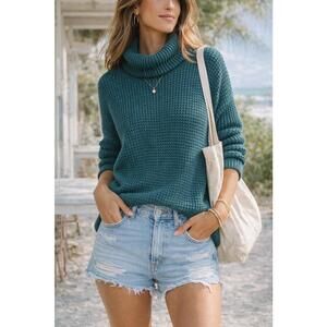 Michael Kors Chunky Knit Turtleneck Oversized Sweater Coastal Vacation Size M